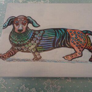 AFRICAN STYLE WEINER DOG ART BY MONICA EDWARDS.